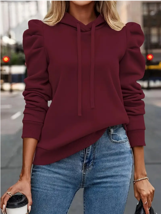 Sweat-shirt à capuche en coton à manches bouffantes pour femme