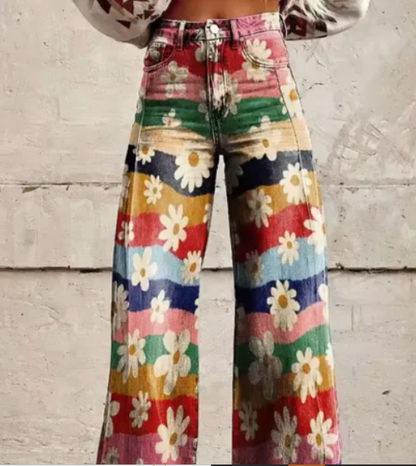 Pantalon large femme imprimé coloré