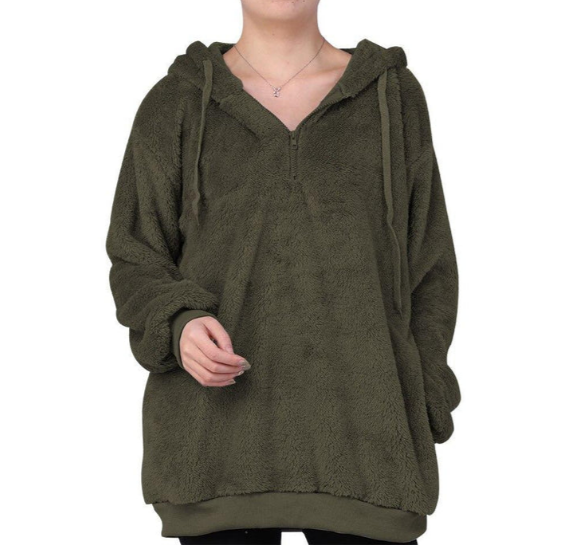 Sweat-shirt polaire col V zippé pour femme