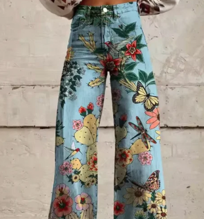 Pantalon large femme imprimé coloré