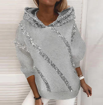Sweat à capuche décontracté avec imprimé pailleté