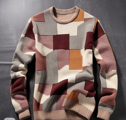 Männer Pullover Karierter Farben Block - IdealeKleiden