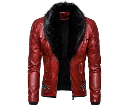 Blouson homme en cuir style motard col amovible