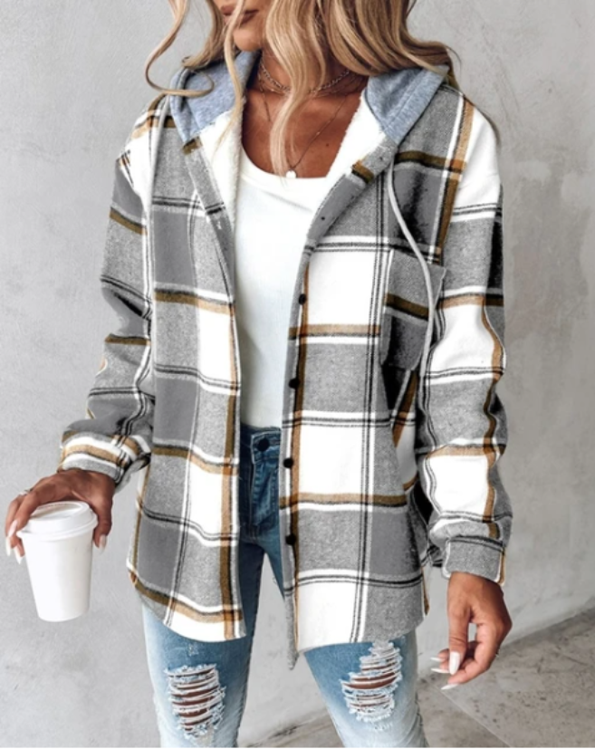 Manteau long à carreaux pour femme
