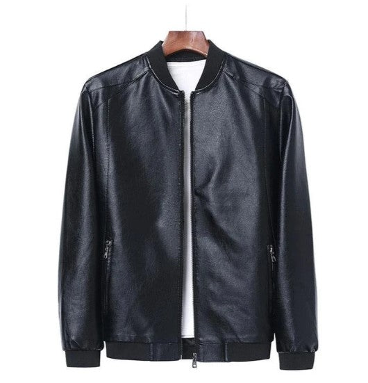 Blouson en cuir noir pour homme, coupe droite