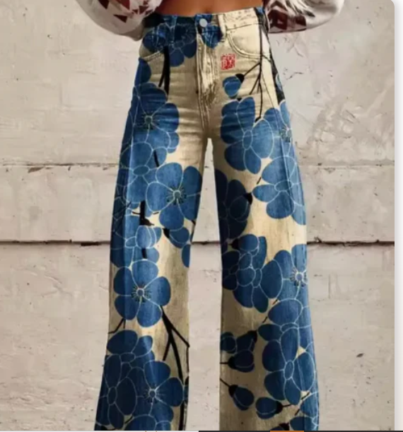 Pantalon large femme imprimé coloré