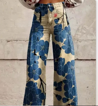 Pantalon large femme imprimé coloré