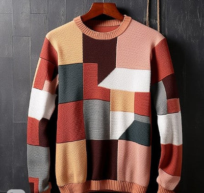 Pull-over homme à carreaux color block