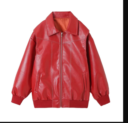 Blouson oversized en cuir style femme