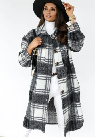 Manteau long élégant à carreaux pour femme