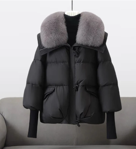 Elegante Steppjacke Damen Pelz Verziert - IdealeKleiden