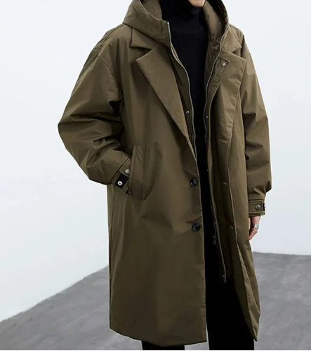 Herren Trenchcoat Kapuze Knopfverschluss Elegant - IdealeKleiden