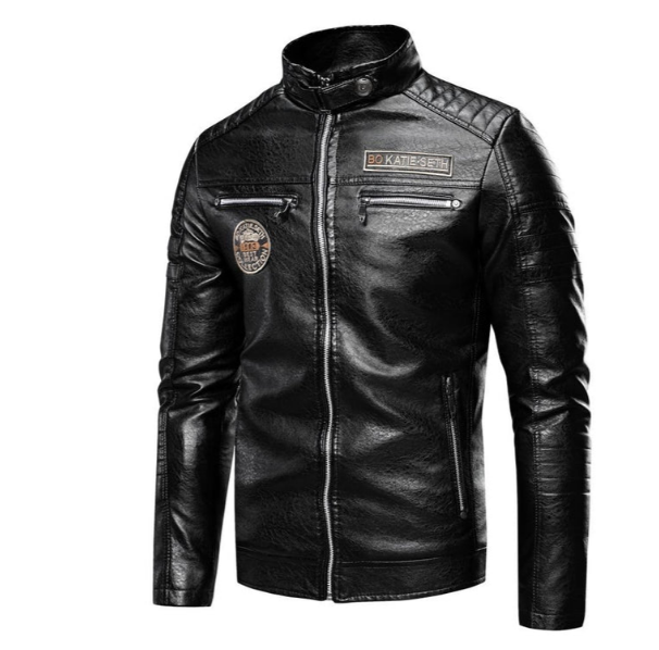 Blouson en cuir homme style motard avec écussons