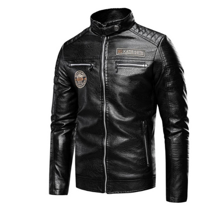 Blouson en cuir homme style motard avec écussons