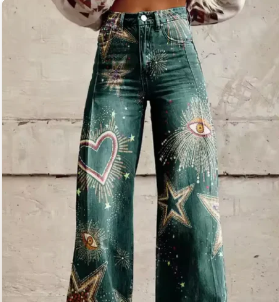 Pantalon large femme imprimé coloré