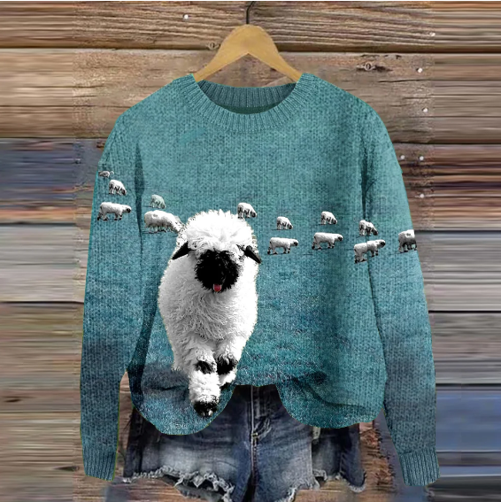 Thalia – Pull ras du cou motif mouton