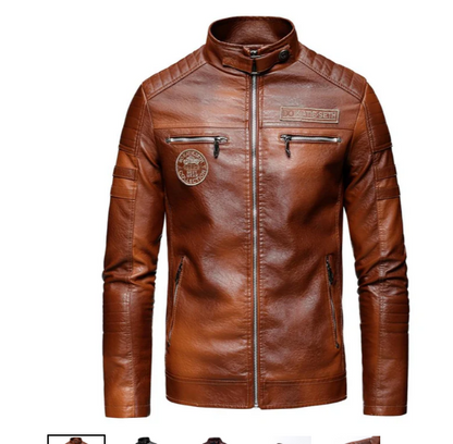 Blouson en cuir homme style motard avec écussons