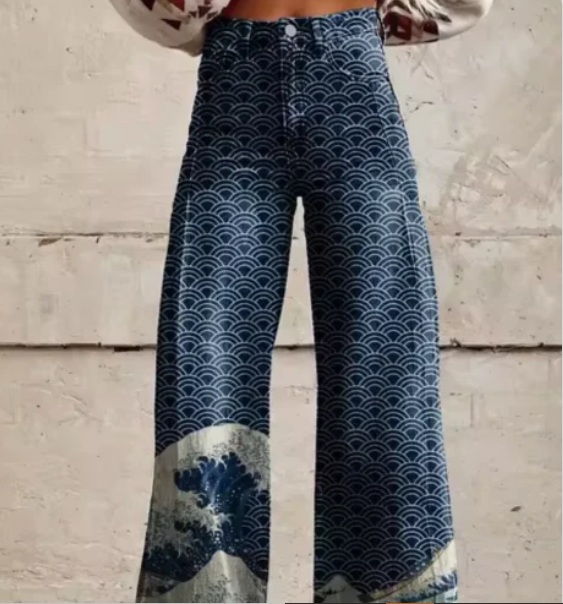 Pantalon large femme imprimé coloré