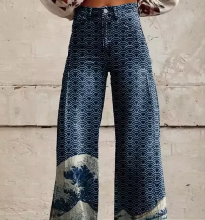 Pantalon large femme imprimé coloré