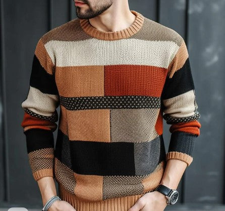 Pull-over homme à carreaux color block