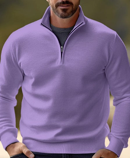 Pull-over confortable pour homme, col zippé, décontracté