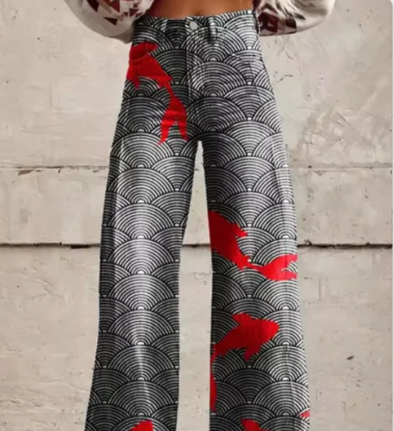Pantalon large femme imprimé coloré