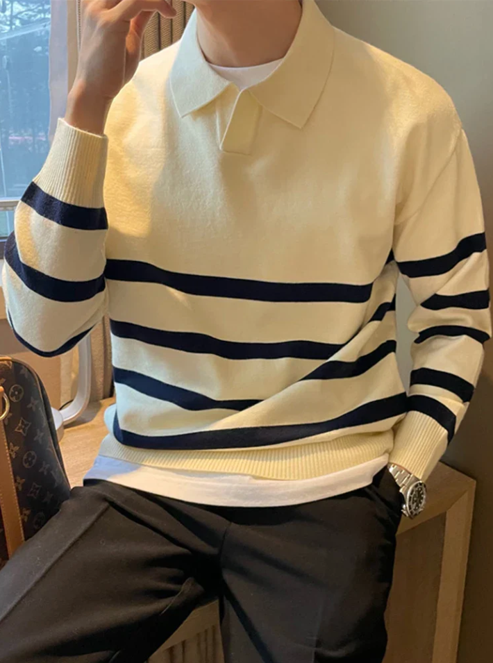Pull en maille rayé col moderne pour hommes