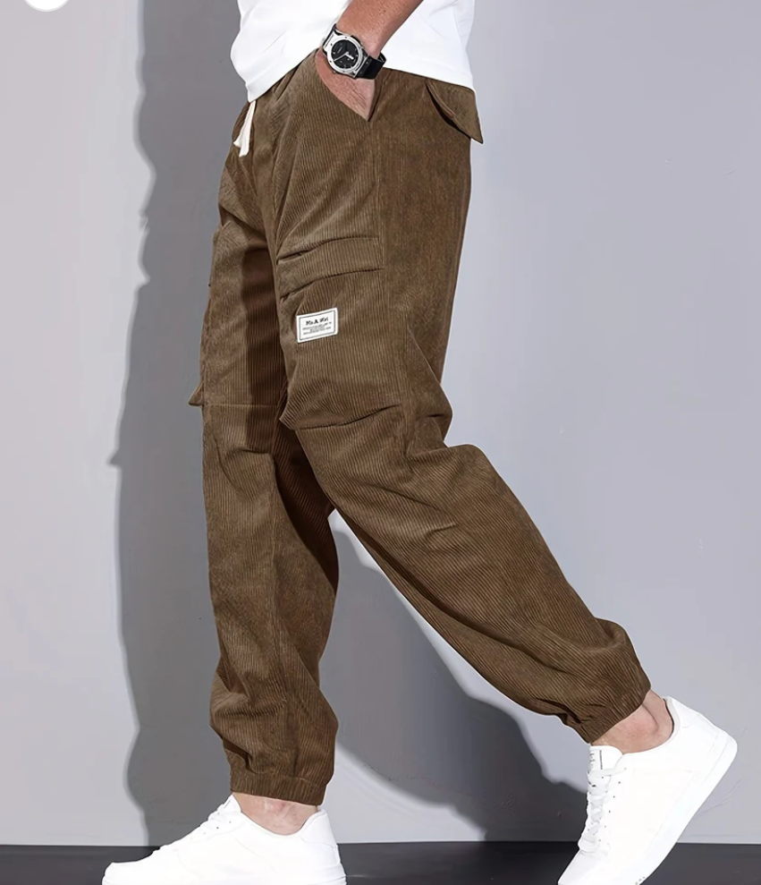 Pantalon en velours côtelé couleur café Élégant Beige