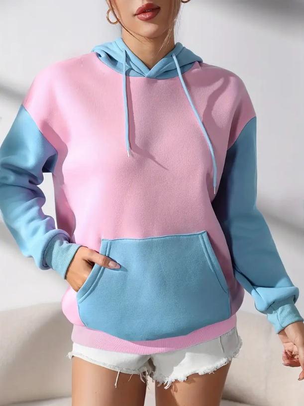 Stylischer Kapuzenpullover Farbblock Design Trendy - IdealeKleiden