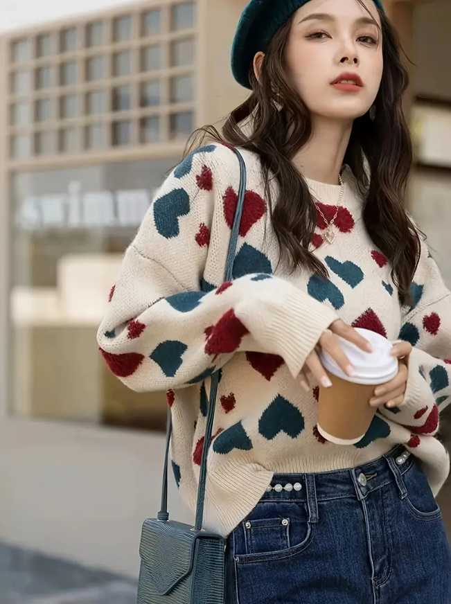 Herz-Pullover Woll-Sweater Damen - IdealeKleiden
