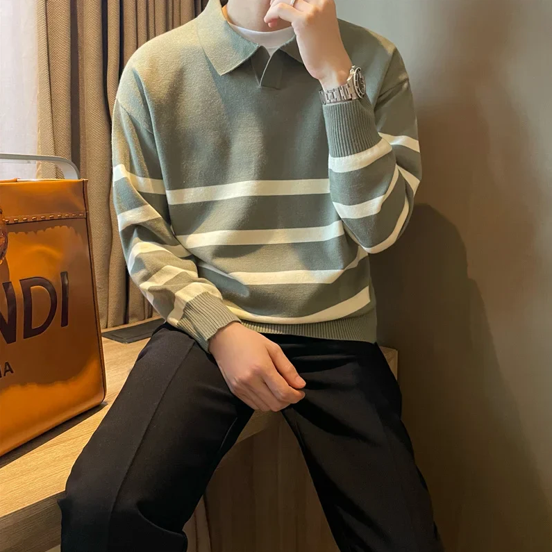 Pull en maille rayé col moderne pour hommes