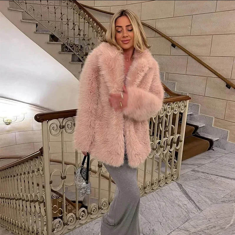 Veste de luxe pour femme Manteau en fausse fourrure douce