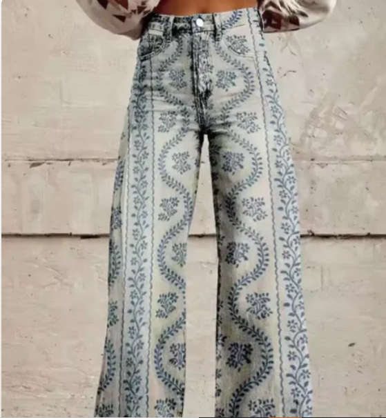 Pantalon large femme imprimé coloré