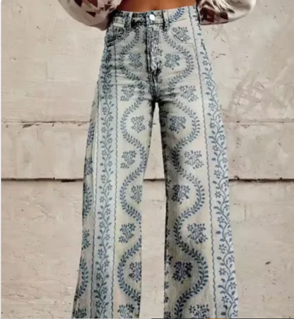 Pantalon large femme imprimé coloré