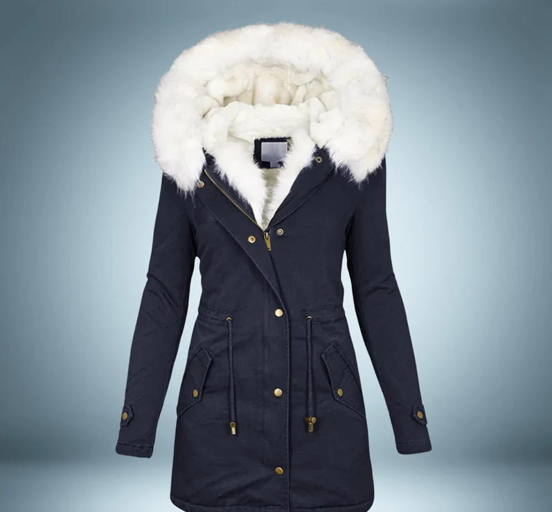 Parka élégant pour femme noir avec bordure en fourrure