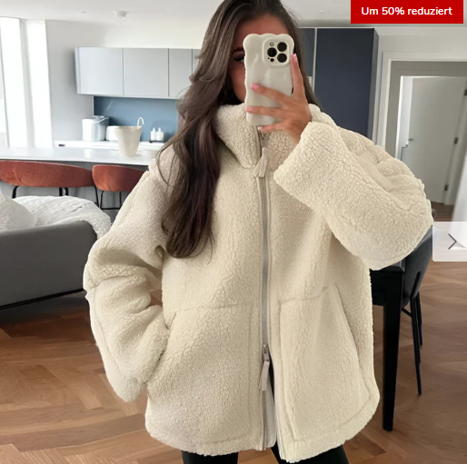 Weiche Sherpa-Jacke Damen Reißverschluss Winter - IdealeKleiden