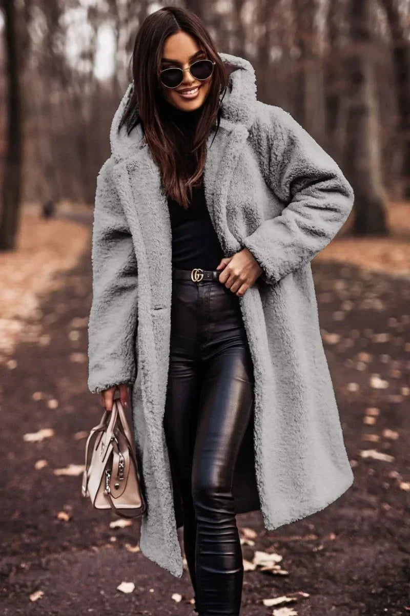 Manteau d'hiver pour femme avec capuche, long et doux