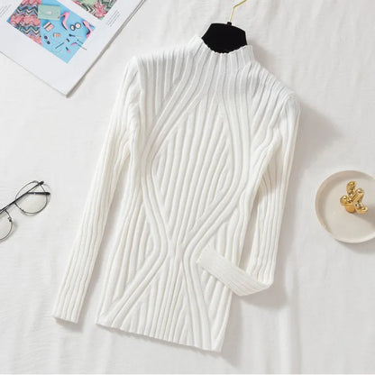 Pull à col roulé pour femme, manches longues, élégant