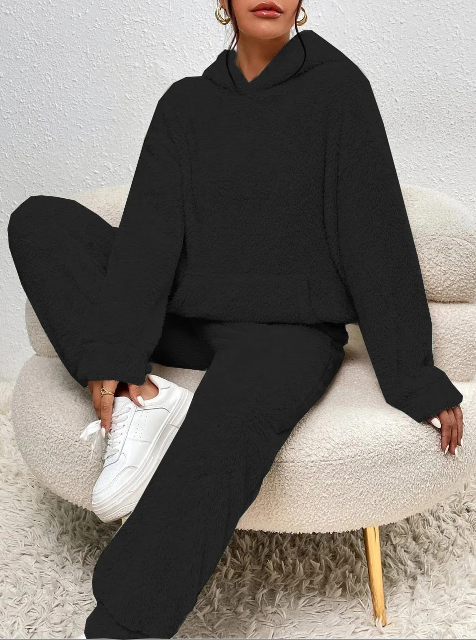 Ensemble Loungewear Femme Doux Veste Teddy à Capuche
