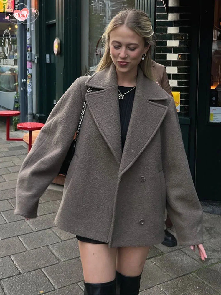 Manteau d'hiver en laine mélangée, grande taille, manches longues