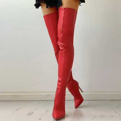 Bottes femme en cuir stretch hauteur genou