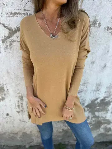 Haut femme automne chic manches longues col en V