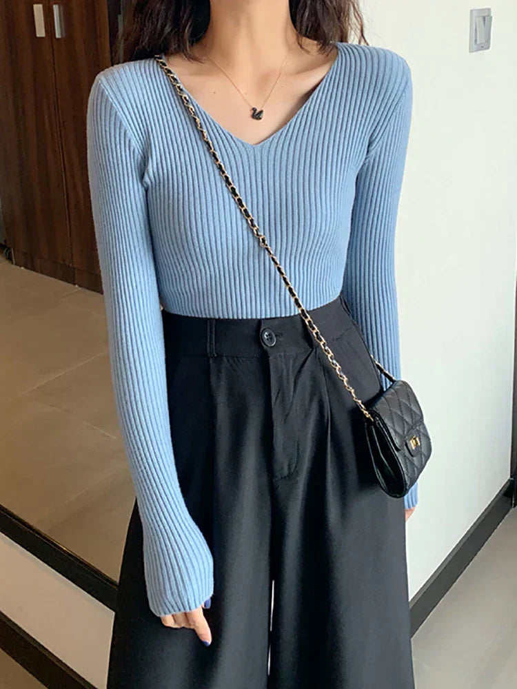 Pull femme slim fit en maille côtelée modèle automne