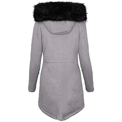 Weiche Winterjacke Kapuze Fellkragen Damen - IdealeKleiden