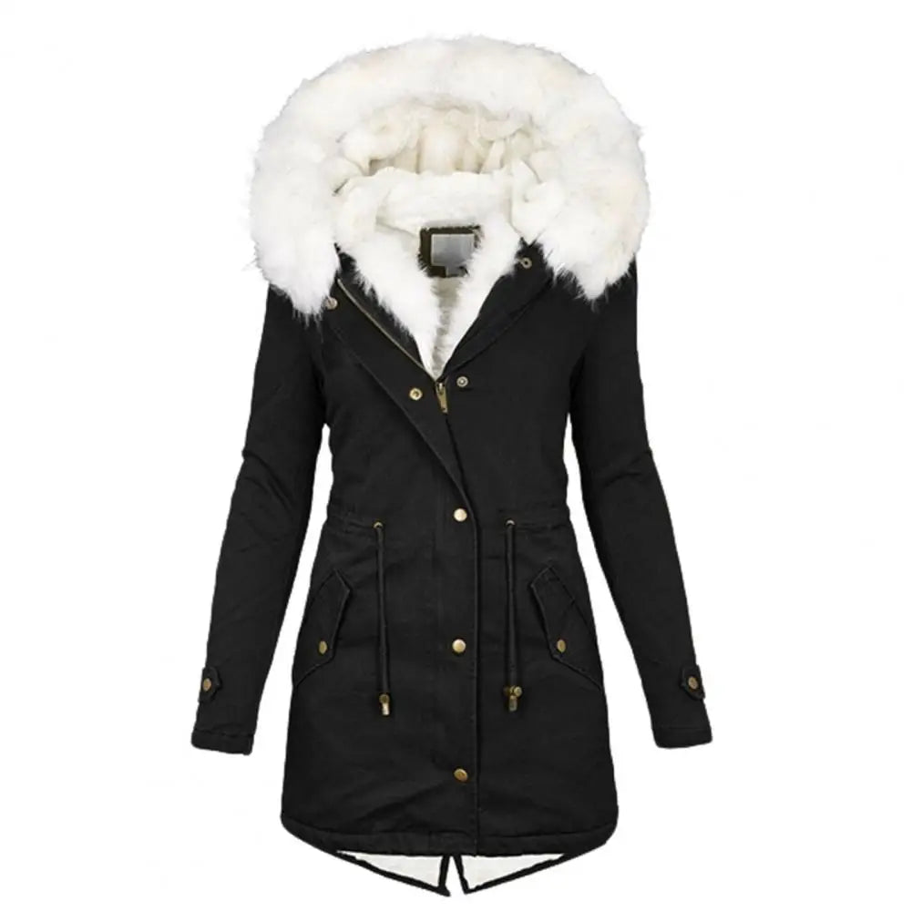 Parka d'hiver long matelassé avec capuche en fausse fourrure