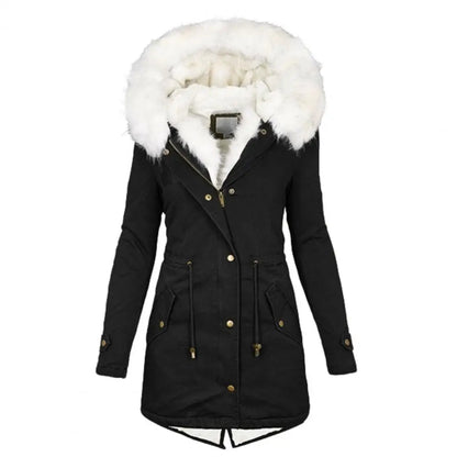 Parka d'hiver long matelassé avec capuche en fausse fourrure