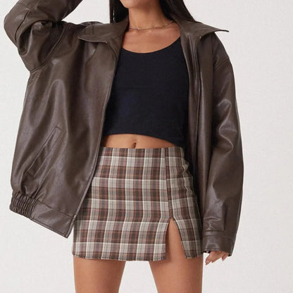 Stylische Oversized Lederjacke Damen - IdealeKleiden