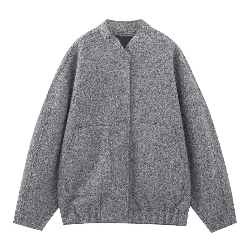 Grand manteau en laine pour femme, col rond, boutons