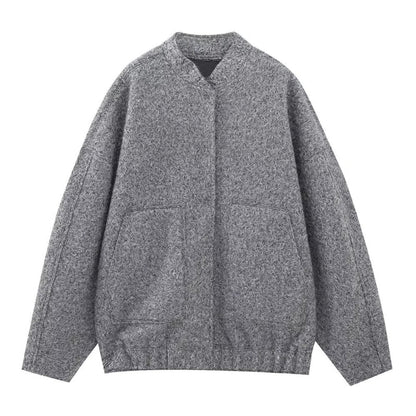 Grand manteau en laine pour femme, col rond, boutons