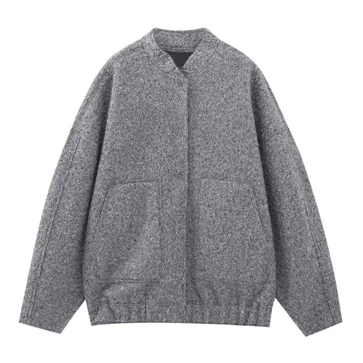 Grand manteau en laine pour femme, col rond, boutons